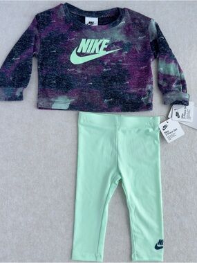 Nike Baby Girls 2-Piece Leggings Outfit Mint Foam Size 12 Months NWT NEW